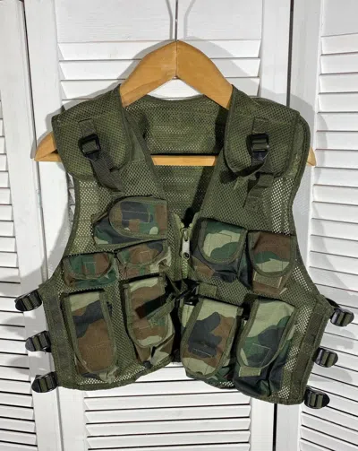 Pre-owned Avant Garde Vintage Y2k Multi-pockets Vest Military Style In Green Brown Olive