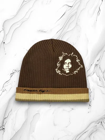 Pre-owned Avant Garde X Bob Marley Vintage Y2k Bob Marley Zion Rootswear Weed 420 Beanie Hat In Brown