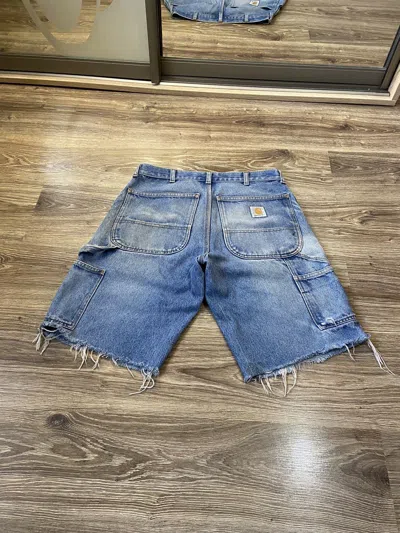 Pre-owned Avant Garde X Carhartt Distressed Cut Baggy Carpenter Jeans Shorts Jorts In Blue Jean