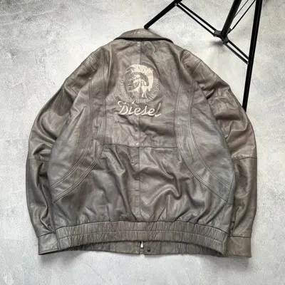 Pre-owned Avant Garde X Diesel Vintage Diesel Big Logo Distressed Faded Y2k Leather Jacket In Grey