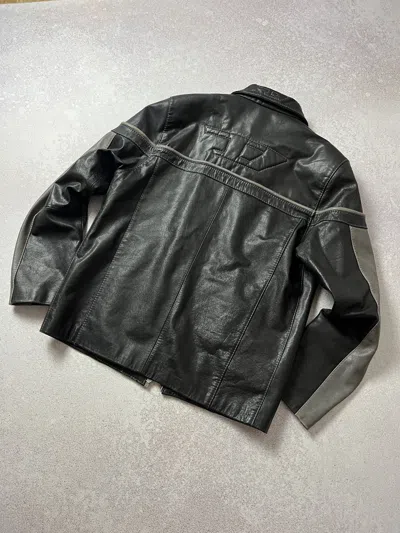 Pre-owned Avant Garde X Diesel Vintage Diesel Big Logo Leather Jacket In Black