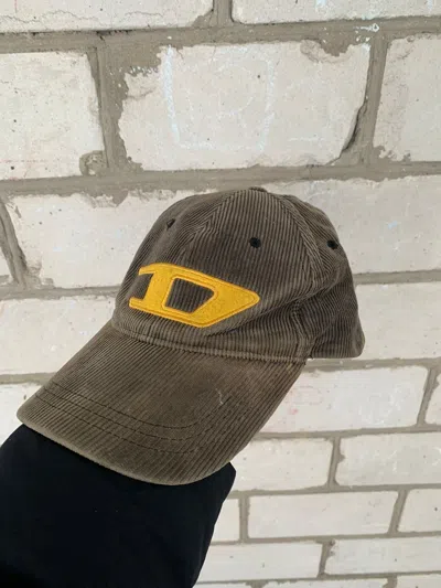 Pre-owned Avant Garde X Diesel Vintage Diesel Logo Corduroy Cap Hat Y2k Embroidered Patch In Green