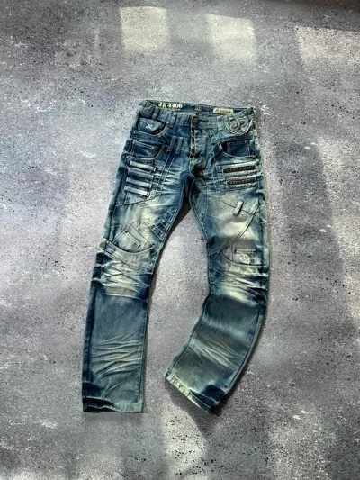 Pre-owned Avant Garde X Ed Hardy Y2k Japanese Jeans Japrag Multi Pocket Washed Denim Rap In Blue