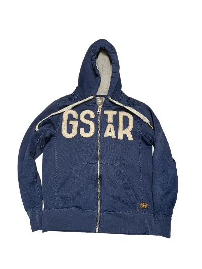 Pre-owned Avant Garde X G Star Raw Biglogo Embroidered Zip Hoodie In Dark Blue