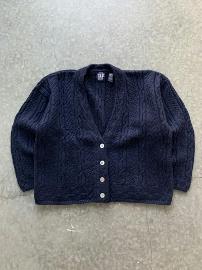 Pre-owned Avant Garde X Gap Crazy Vintage 90's Gap Cable Knit Cardigan Boxy Cropped In Navy