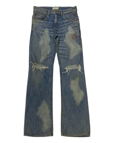 Pre-owned Avant Garde X If Six Was Nine Bonds & Peace Distressed Denim Flare Jeans In Blue