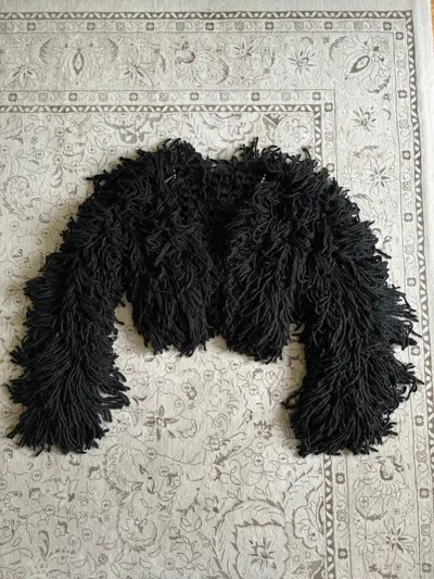 Pre-owned Avant Garde X If Six Was Nine Y2k Crazy Fuzzy Tassel Cropped Knit Cardigan Margiela Style In Black