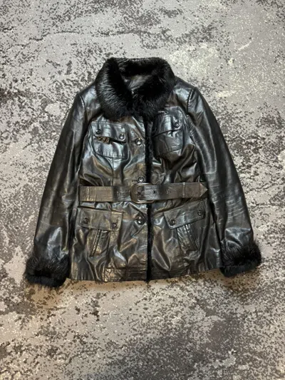 Pre-owned Avant Garde X If Six Was Nine Y2k Genuine Leather Fur Collar Opium Owens Style Jacket In Black