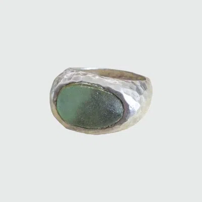 Pre-owned Avant Garde X Jewelry Vintage Sterling Silver Ring Size 9 Green Glass Modern In Green/silver