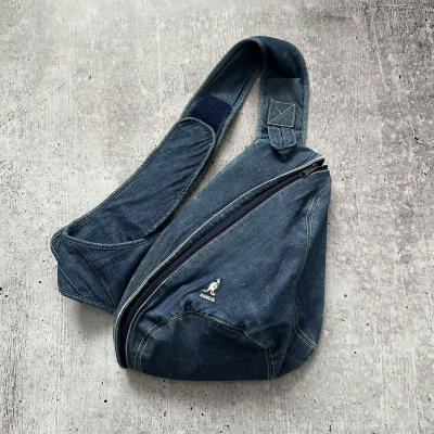 Pre-owned Avant Garde X Kangol Vintage Kangol Sling Bag Backpack Avant Garde Denim Y2k In Navy Denim