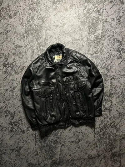 Pre-owned Avant Garde X Leather 90's Avant Garde Leather Jacket Black Aviator Vintage