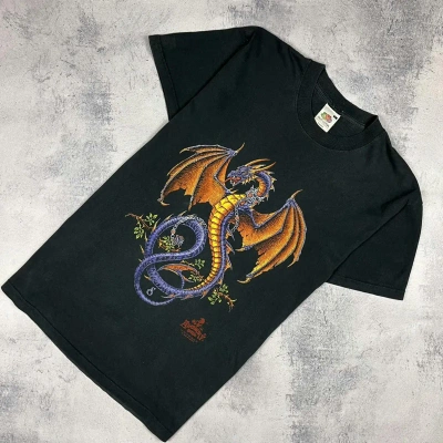 Pre-owned Avant Garde X Vintage Alchemy Gothic Dragon Graphic Tee 90's In Faded Black