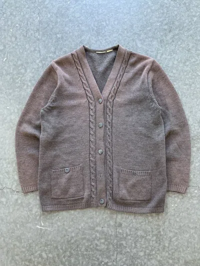 Pre-owned Avant Garde Crazy Vintage 90's Cable Knit Cardigan Faded Boxy In Faded Green