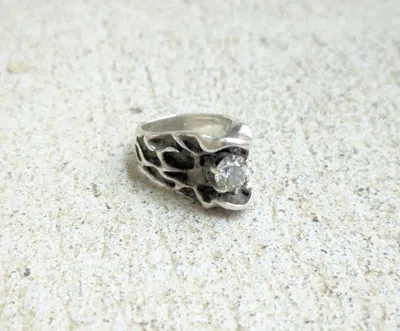 Pre-owned Avant Garde Sterling Silver Ring Cz 5 Brutalist Modern In Gray Silver
