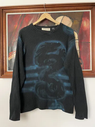 Pre-owned Avant Garde X Vintage Y2k Avantgarde Tribal Dragon Sweater Streetwear In Black Blue
