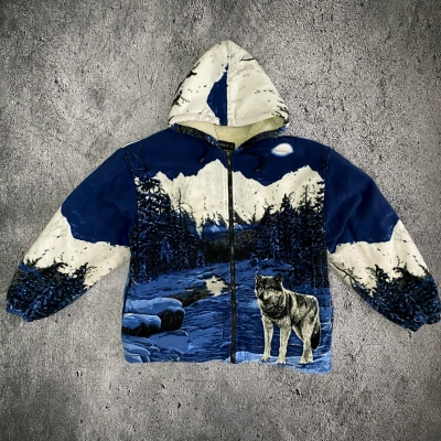 Pre-owned Avant Garde X Vintage Y2k Oversize Sherpa Fleece Wolf Animal Animals In Blue