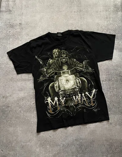Pre-owned Avant Garde X Vintage Y2k Vintage Rock Skull Full Printed Death T-shirt In Black