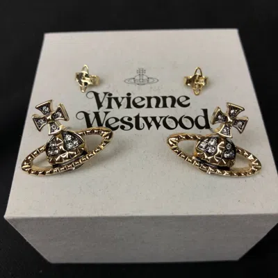 Pre-owned Avant Garde X Vivienne Westwood Black Crystal Orb Earrings In Gold