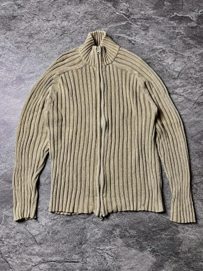 Pre-owned Avant Garde Y2k Archival Ribbed High Neck Japan Style Knit Zip Sweater In Light Beige