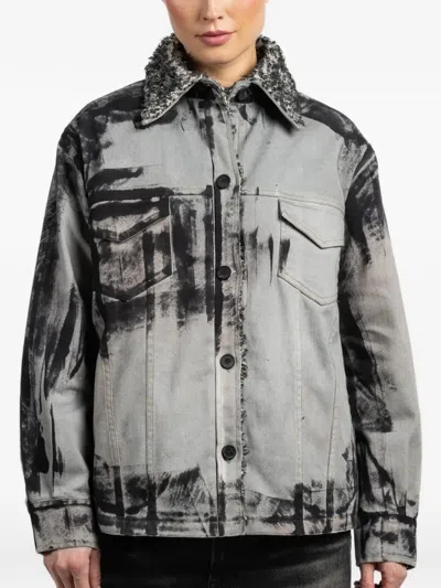 Avant Toi Abstract Pattern Collar Jacket In Gray