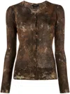 Avant Toi Abstract Print Cardigan In Brown