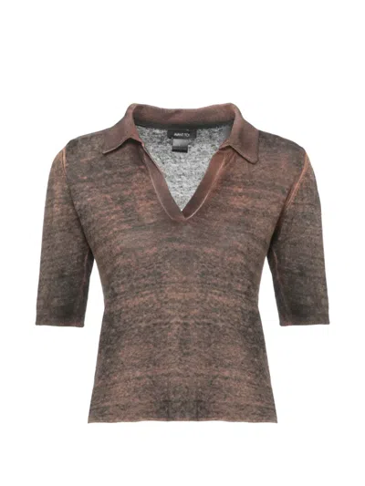 Avant Toi Acid-wash Polo Top In Brown