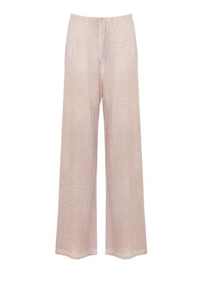 Avant Toi Beige Drawstring Waist Linen Wide-leg Pants In Pink