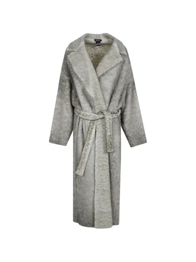 Avant Toi Hand Painted Alpaca Over Coat With Belt In Gray