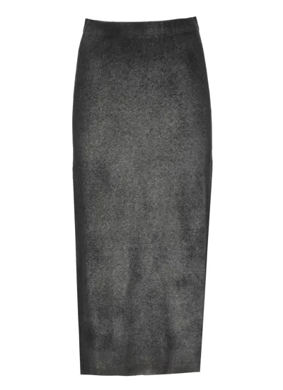 Avant Toi Black Melange Midi Skirt With Elastic Waist And Back Slit