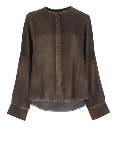 Avant Toi Mandarin-collar Shirt In Brown