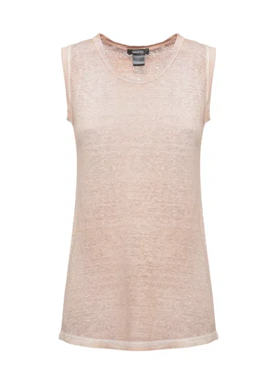 Avant Toi Brown Linen Round Neck Tank Top In Transparent