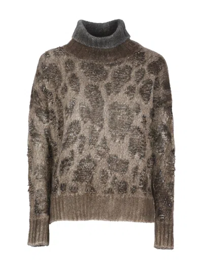Avant Toi Brown Textured Knit High-neck Sweater