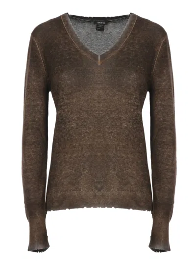 Avant Toi Distressed-effect V-neck Sweater In Brown