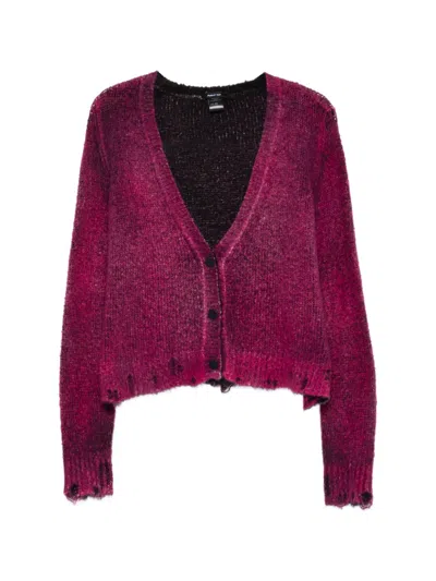 Avant Toi Button Distressed Cardigan In Purple