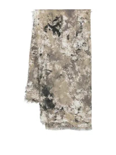 Avant Toi Camouflage Effect Modal Linen Silk Scarf In Brown