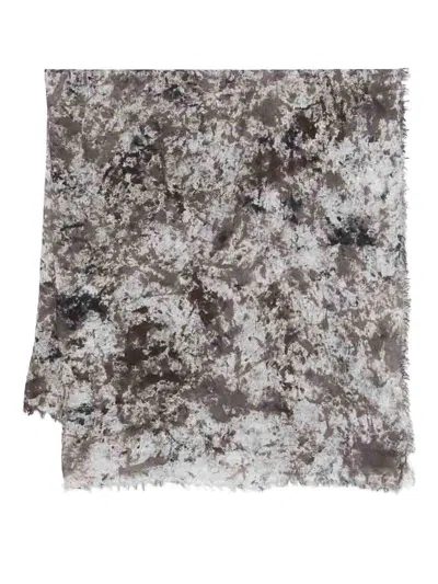 Avant Toi Camouflage Effect Modal Linen Silk Scarf In Brown