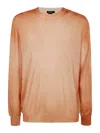 Avant Toi Two Colors Ultralight Cashmere And Wool Round Neck Pullover In Naranja