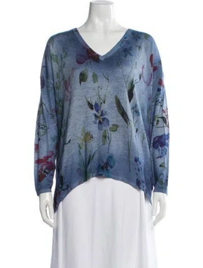 Pre-owned Avant Toi Cashmere Floral Print Sweater In Blue