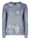 Avant Toi Cashmere Sweater With Unique Blue Pattern In Gray