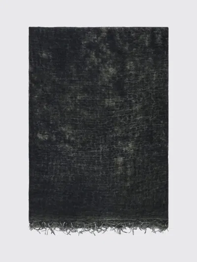 Avant Toi Grey Melange Cashmere Fringed Scarf In Black