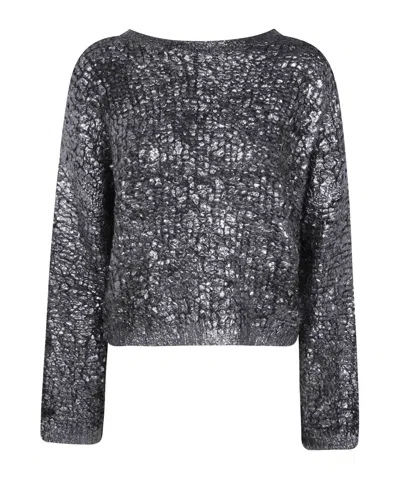 Avant Toi Crew Neck Plush Knit Pullover In Gray