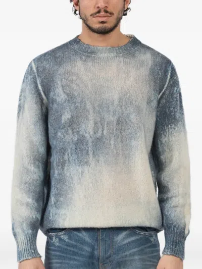 Avant Toi Distressed Crew-neck Sweater In Blue