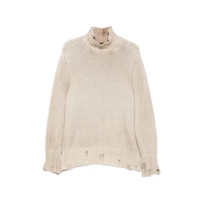 Avant Toi Distressed Knit Sweater In Neutral
