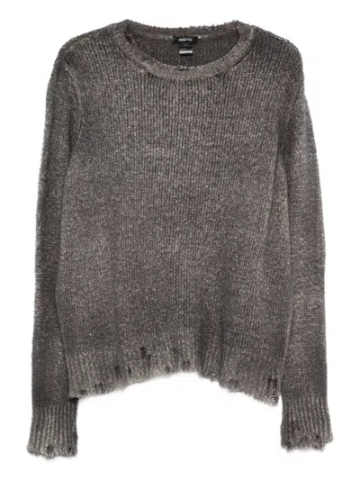 Avant Toi Distressed Knit Sweater In Gray