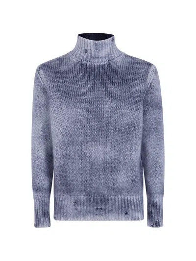 Avant Toi Hand Painted Cashmere And Silk High Neck Pullover With Destroyed Edges In Multi