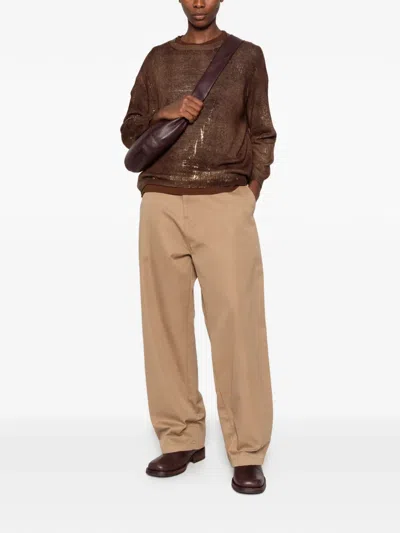 Avant Toi Distressed-effect Crew-neck Sweater In Brown