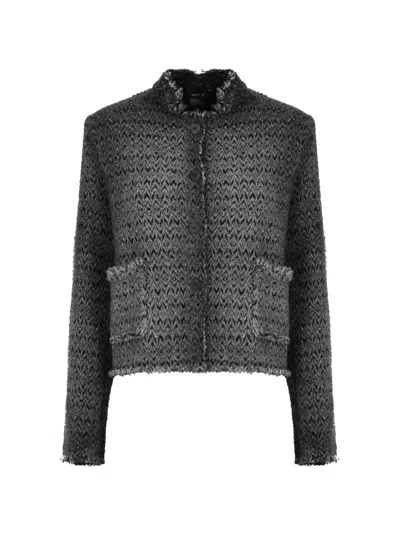 Avant Toi Textured Melange Grey Wool Cardigan With High Neck In Gray
