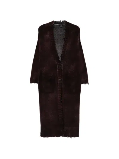 Avant Toi Distressed-effect Knitted Coat In Purple