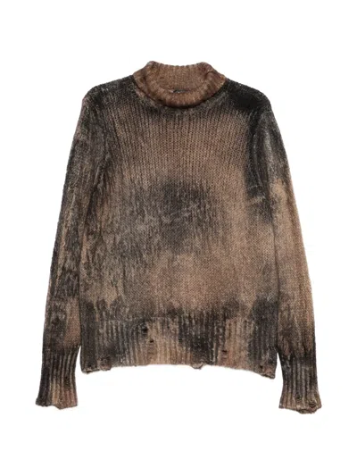 Avant Toi Distressed-effect Roll-neck Sweater In Brown