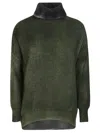 Avant Toi Dolcevita Hand-painted Heather English Rib Turtleneck Sweater In Green